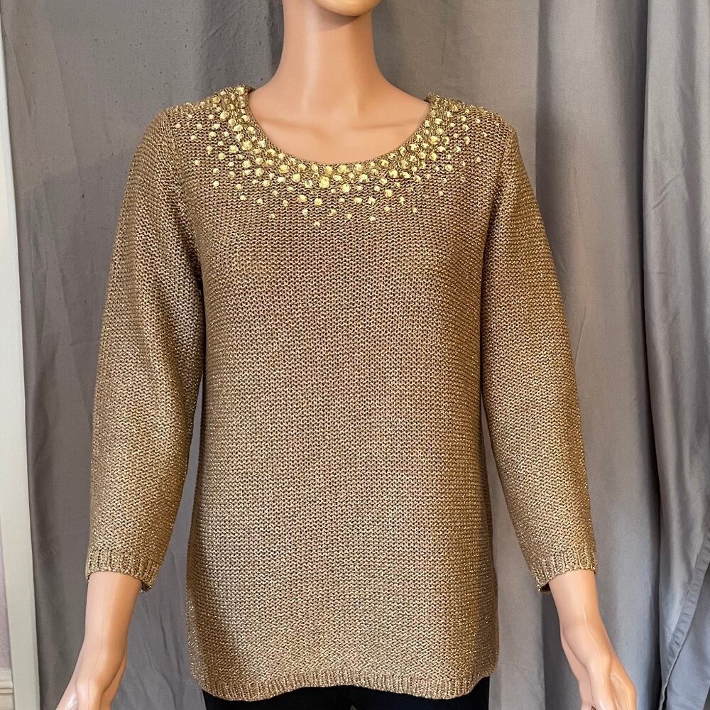 Shimmery Gold Sheer Knit Top